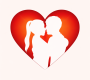 Romantic embrace within a red heart